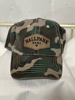 Ball Park Mama Camouflage Trucker hat with cork patch