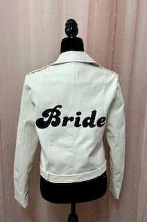 Bride Pleather white jacket, Bridal faux leather jacket, Bride apparel, Jacket size L